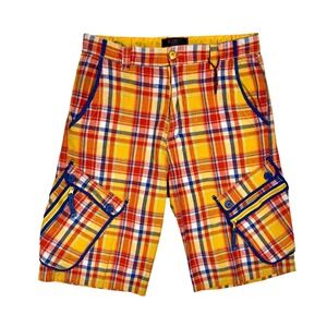Y2K VTG Member's Colorful Plaid Cargo Shorts 34 Fit Size 32 30 Streetwear Skater